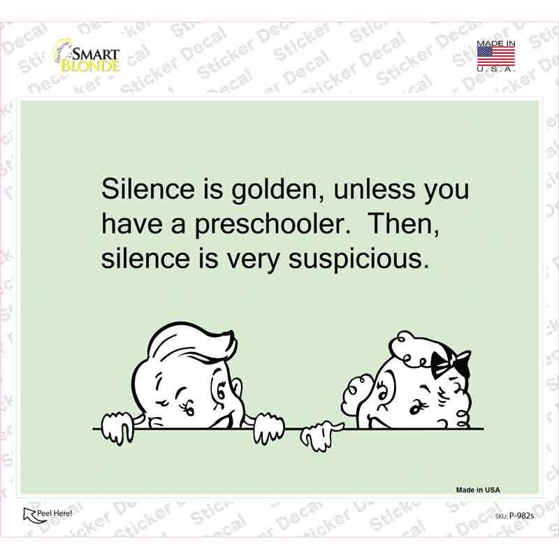 P-982s-M Silence is Golden Novelty Rectangle Sticker Decal, Medium