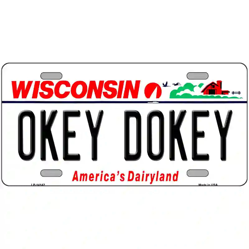 Picture of Smart Blonde LLP-14142 24 x 12 in. Okey Dokey Wisconsin State Background Novelty Metal License Plate
