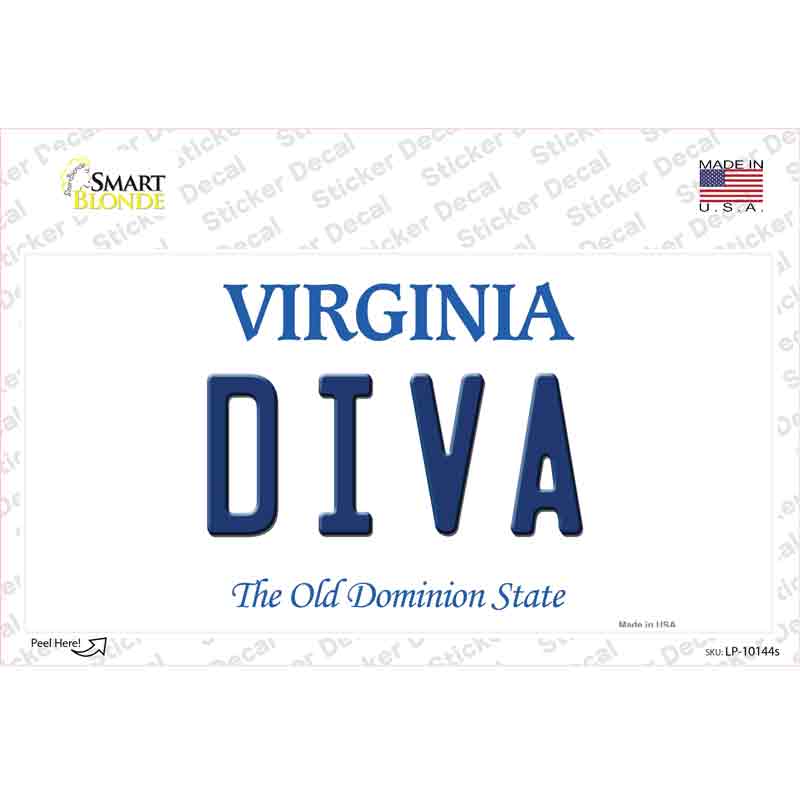LP-10144s-M Diva Virginia Novelty Sticker Decal, Medium