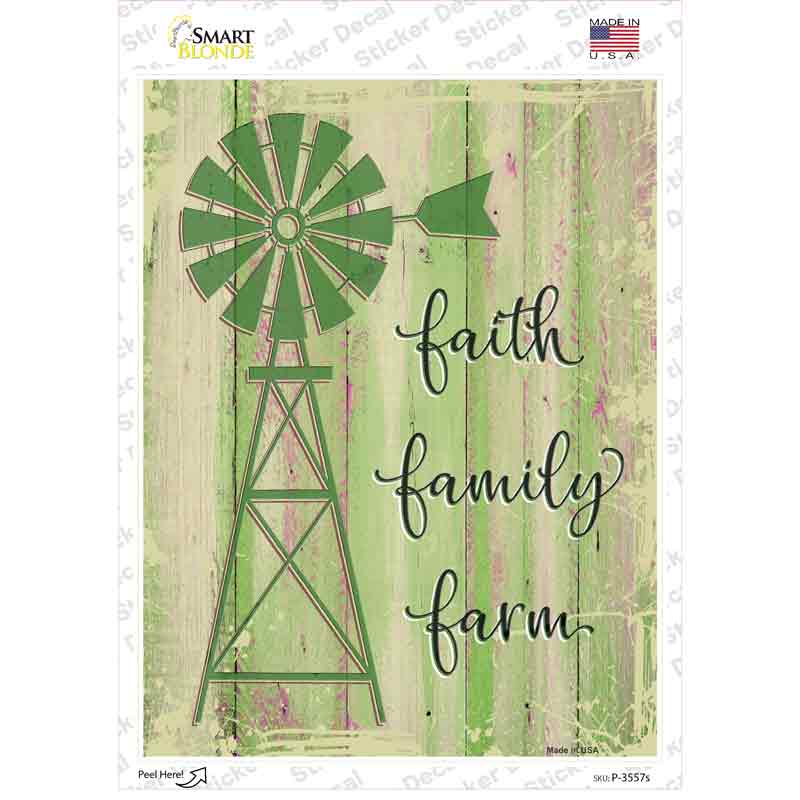 P-3557s-M Faith Family Farm Novelty Rectangular Sticker Decal, Medium