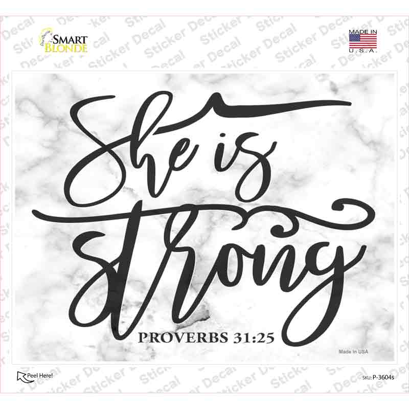 P-3604s-M She is Strong Bible Verse Novelty Rectangle Sticker Decal, Medium