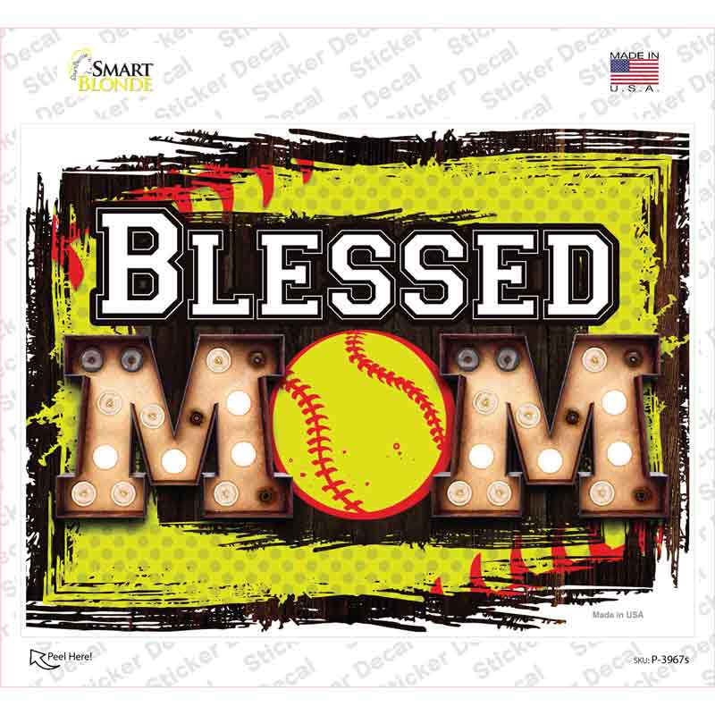 P-3967s-M Blessed Softball Mom Novelty Rectangle Sticker Decal, Medium