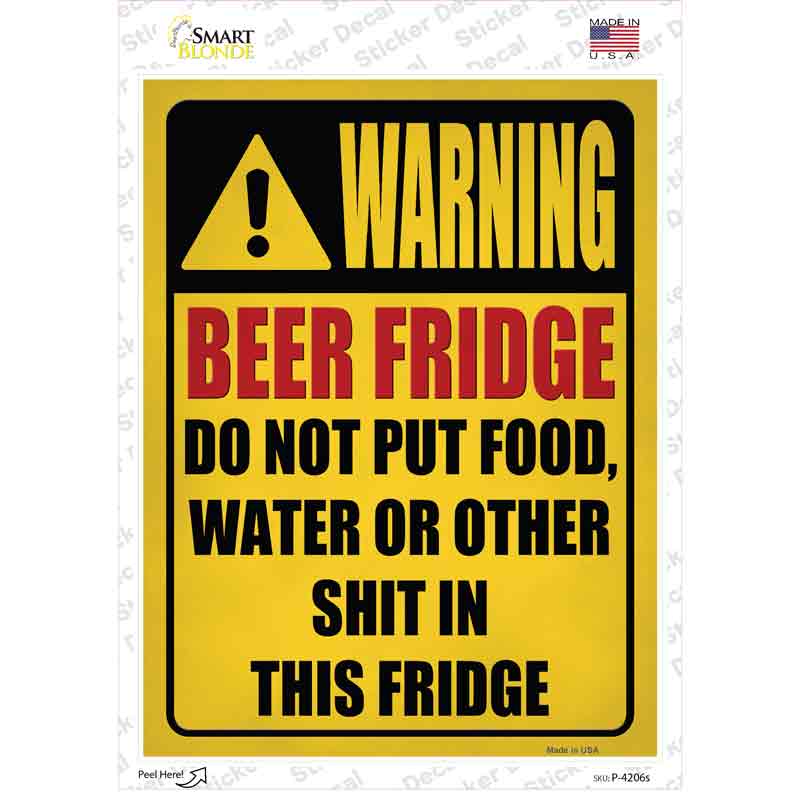 P-4206s-M Beer Fridge Only Yellow Novelty Rectangle Sticker Decal, Medium