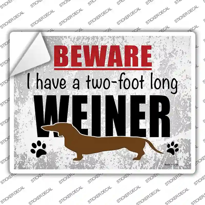 P-4214s-S Two Foot Long Weiner Novelty Rectangle Sticker Decal, Small