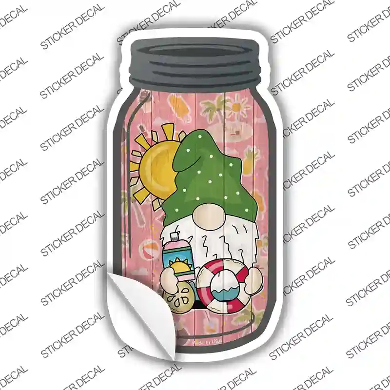 MJ-696s-L Gnome with Sunscreen Novelty Mason Jar Sticker Decal, Large