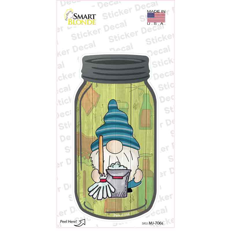 MJ-706s-M Gnome with Mop Novelty Mason Jar Sticker Decal, Medium