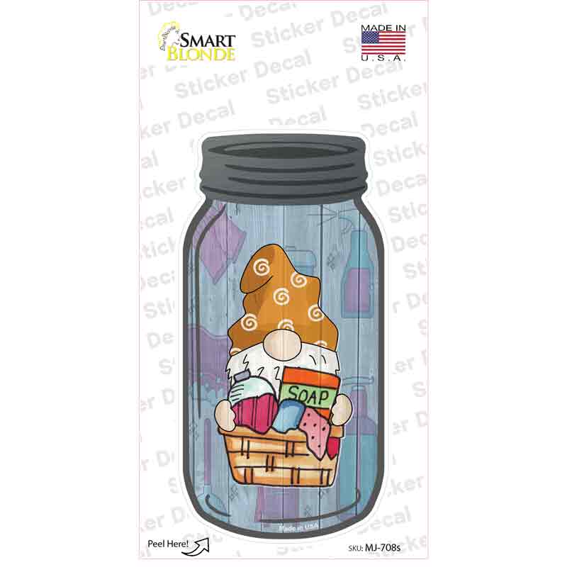 MJ-708s-M Gnome with Laundry Novelty Mason Jar Sticker Decal, Medium