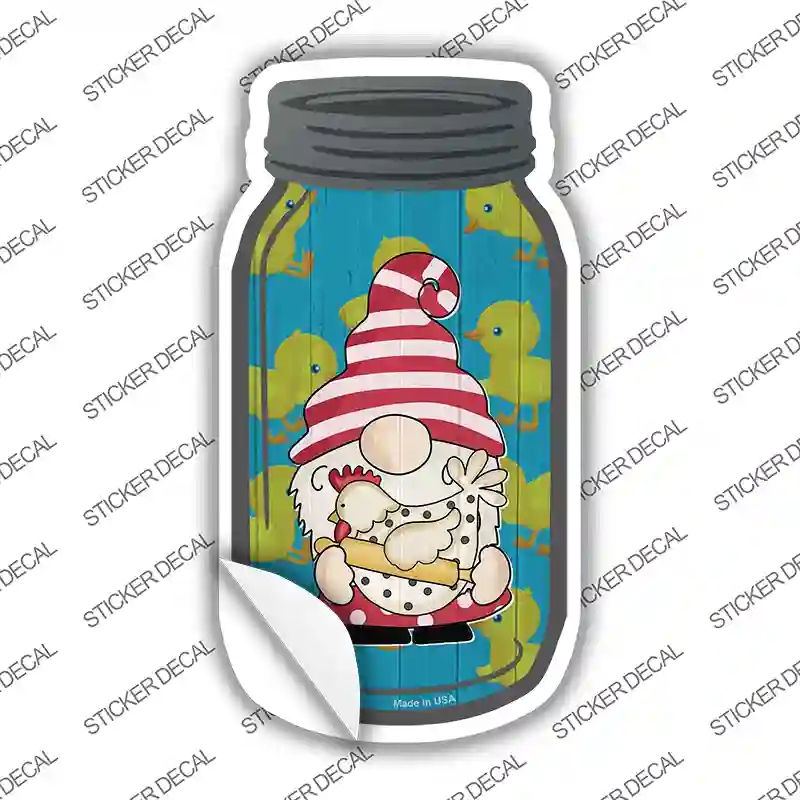 MJ-793s-L Gnome with Chicken Blue Novelty Mason Jar Sticker Decal, Large