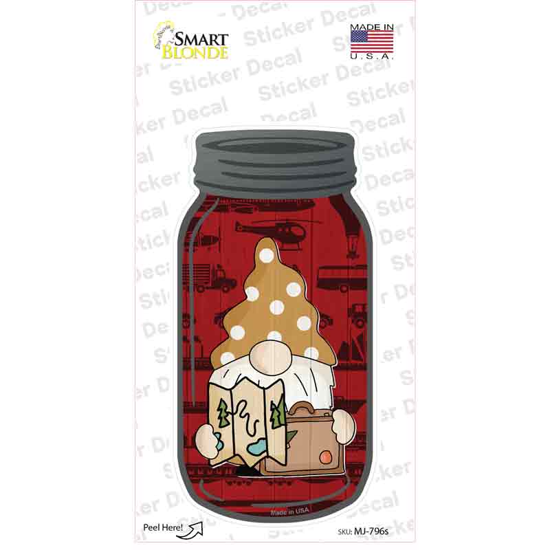 MJ-796s-M Gnome with Map Novelty Mason Jar Sticker Decal, Medium