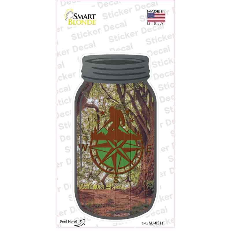 MJ-851s-M Bigfoot Compass Novelty Mason Jar Sticker Decal, Medium