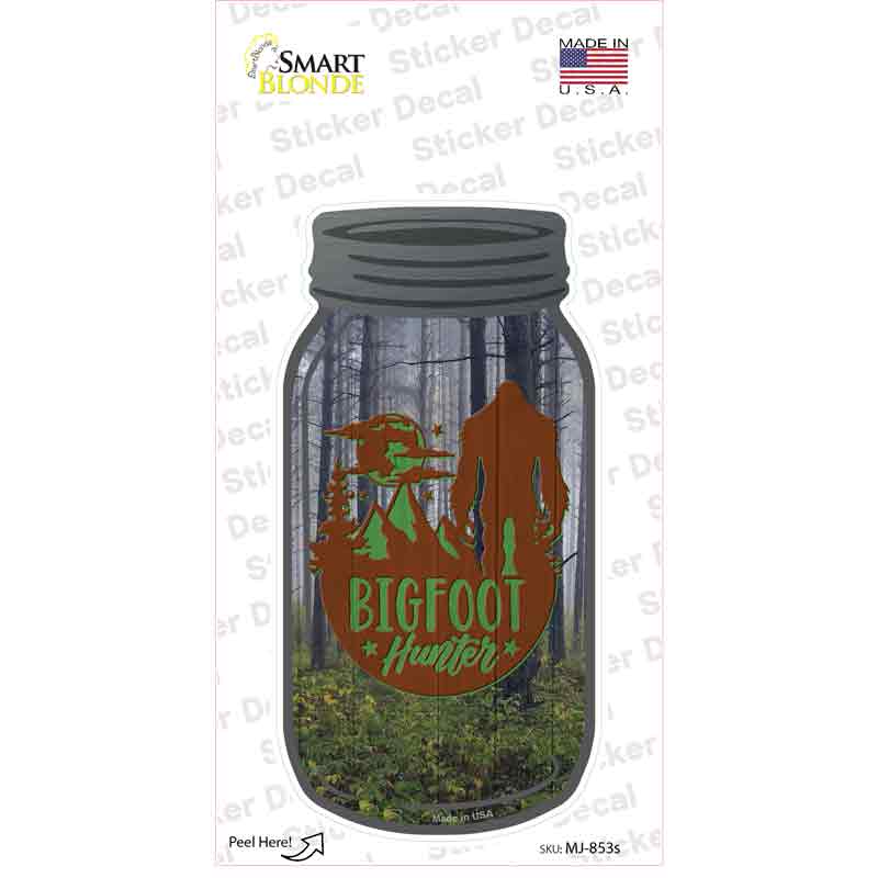 MJ-853s-M Bigfoot Hunter Novelty Mason Jar Sticker Decal, Medium