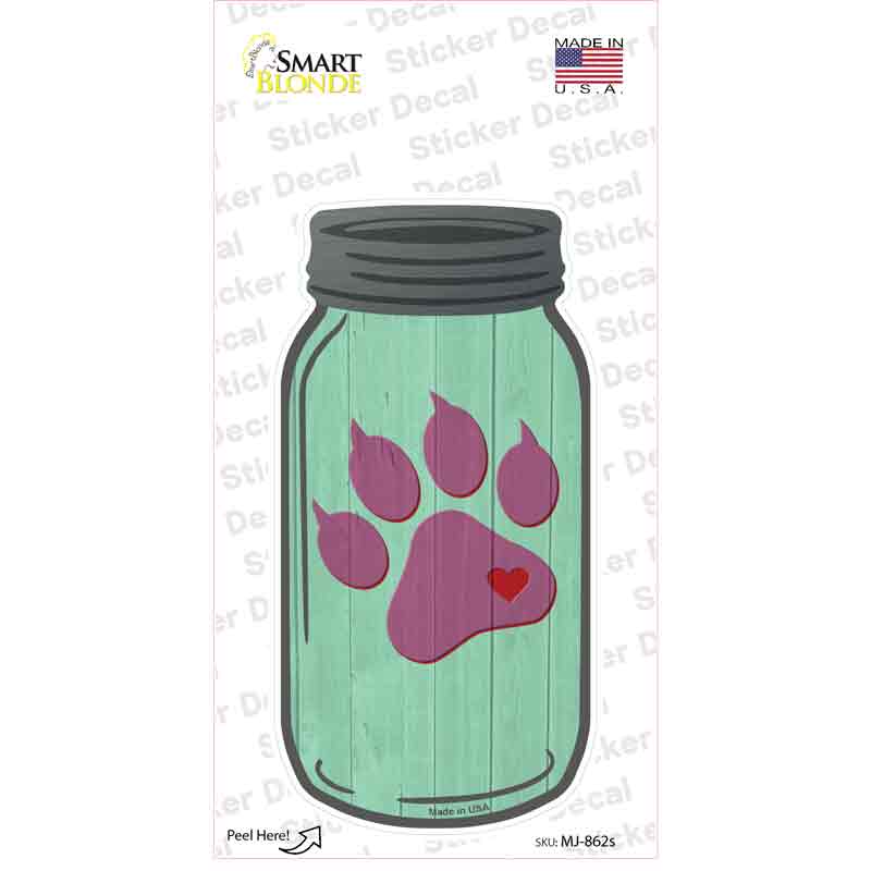 MJ-862s-M Paw Print Mint Novelty Mason Jar Sticker Decal, Medium