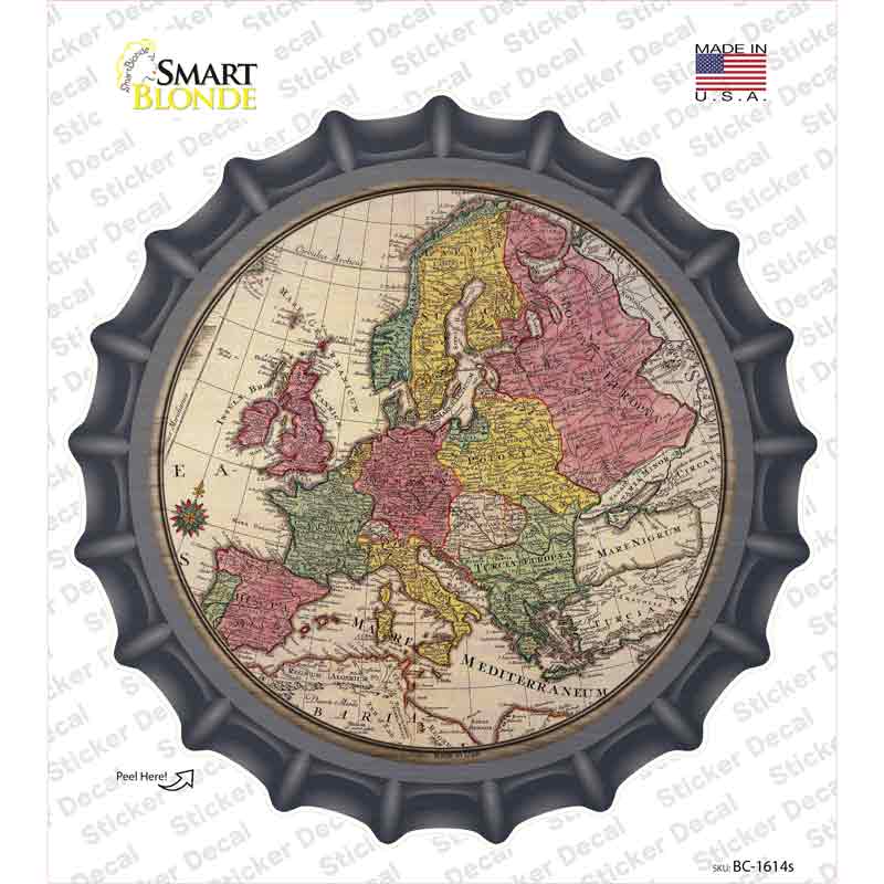 BC-1614s-M Europe Map Novelty Bottle Cap Sticker Decal, Medium