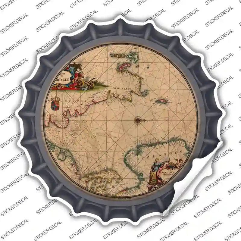 BC-1616s-S North Sea Map Novelty Bottle Cap Sticker Decal, Small
