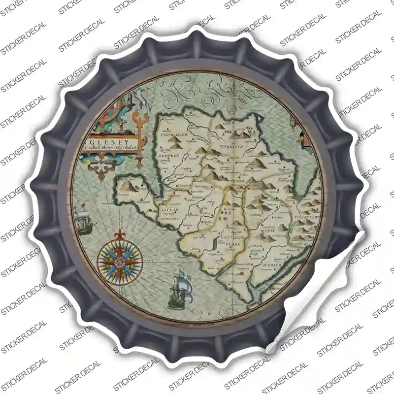 BC-1618s-S Isle of Anglesey Map Novelty Bottle Cap Sticker Decal, Small