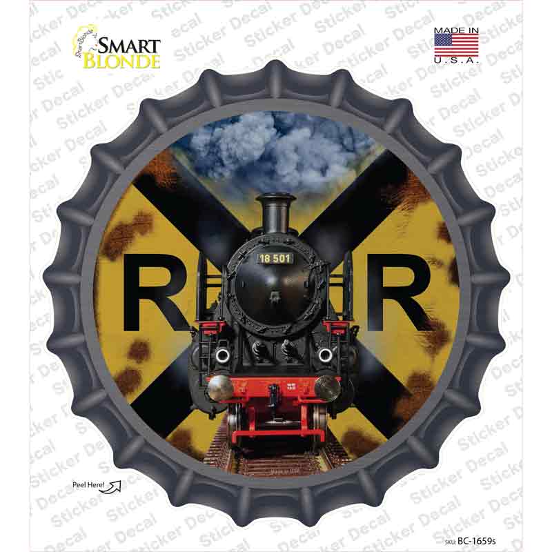 BC-1659s-M Railroad Crossing Train Novelty Bottle Cap Sticker Decal, Medium