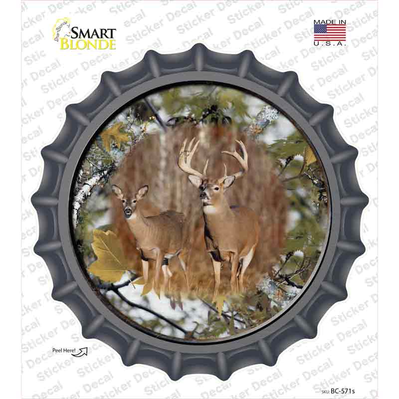 BC-571s-M Deer on Camo Novelty Bottle Cap Sticker Decal, Medium