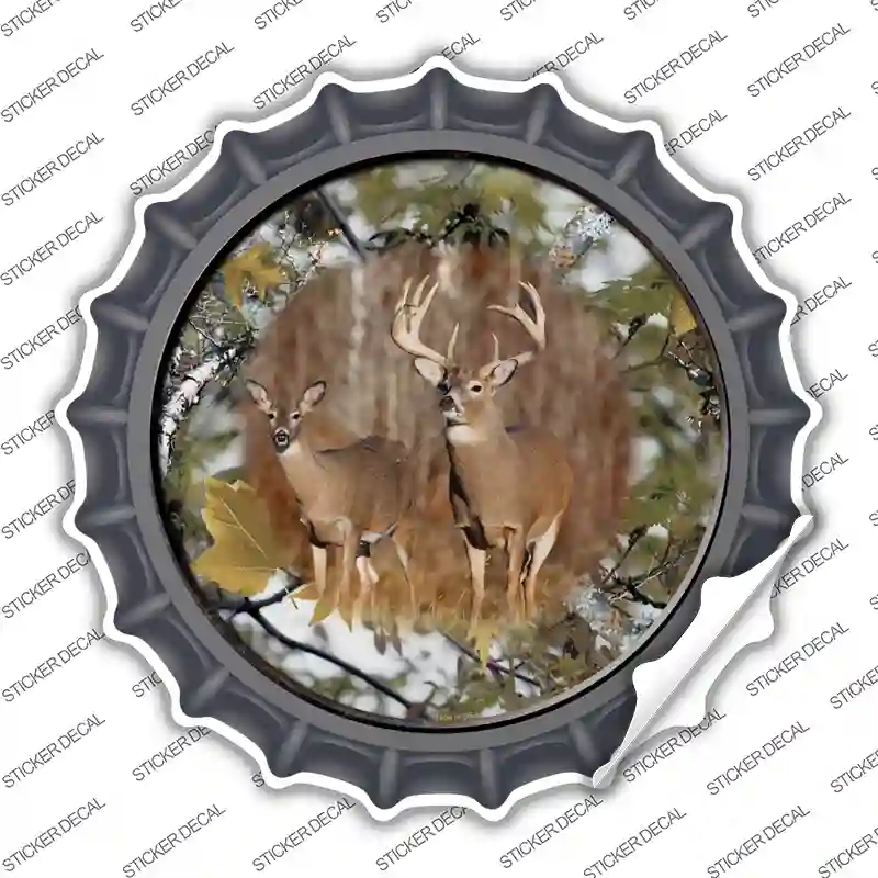 BC-571s-XL Deer on Camo Novelty Bottle Cap Sticker Decal, Extra Large