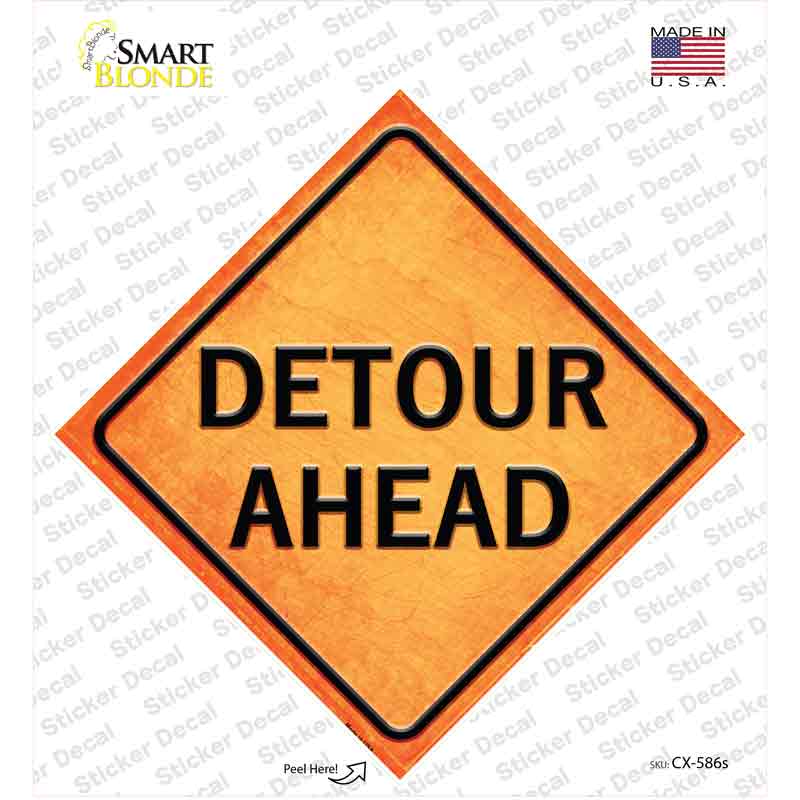 CX-586s-M Detour Ahead Novelty Diamond Sticker Decal, Medium