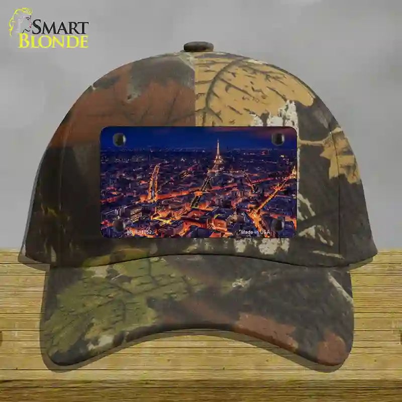 HAT06-MLP-11252 Paris At Night Eiffel Tower in Center Novelty License Plate Hat, Cotton - Camoflauge