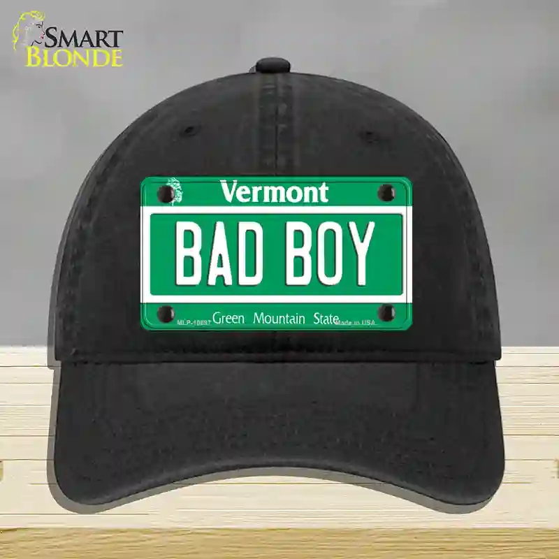 HAT07-MLP-10697 Bad Boy Vermont Novelty License Plate Hat, Unconstructed Cotton - Black