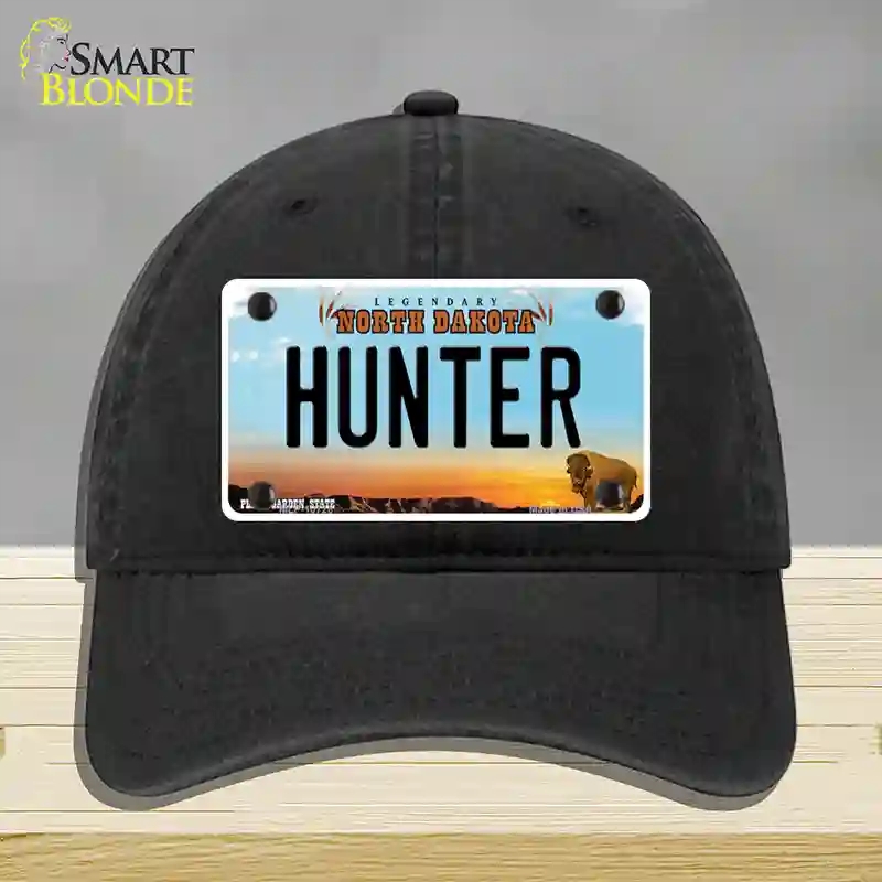 HAT07-MLP-10728 Hunter North Dakota Novelty License Plate Hat, Unconstructed Cotton - Black