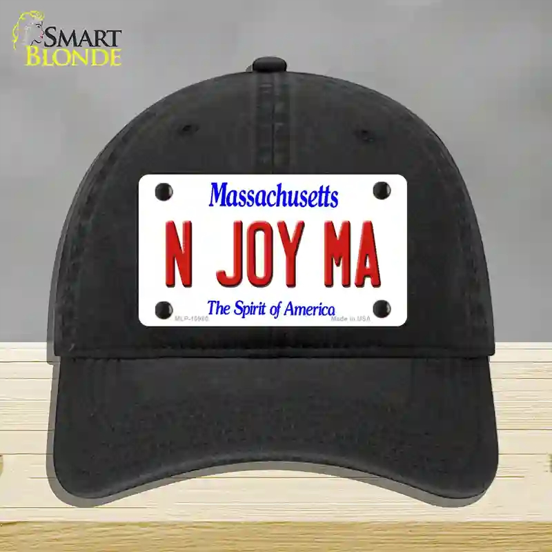HAT07-MLP-10980 N Joy MA Massachusetts Novelty License Plate Hat, Unconstructed Cotton - Black