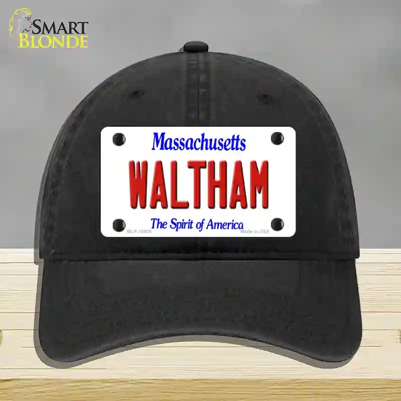 HAT07-MLP-10985 Waltham Massachusetts Novelty License Plate Hat, Unconstructed Cotton - Black