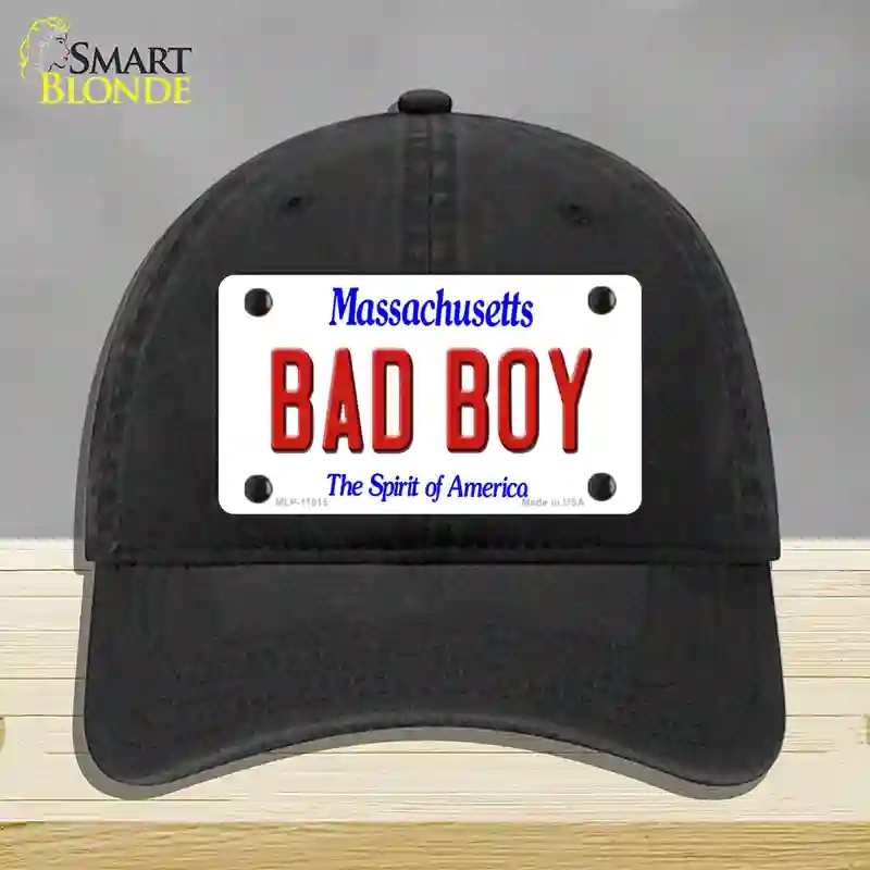 HAT07-MLP-11015 Bad Boy Massachusetts Novelty License Plate Hat, Unconstructed Cotton - Black