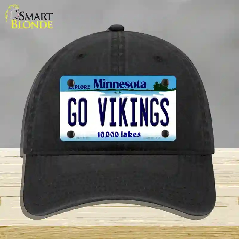 HAT07-MLP-11052 Go Vikings Minnesota Novelty License Plate Hat, Unconstructed Cotton - Black