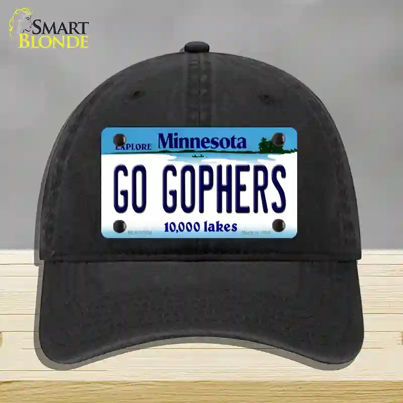 HAT07-MLP-11054 Go Gophers Minnesota State Novelty License Plate Hat, Unconstructed Cotton - Black