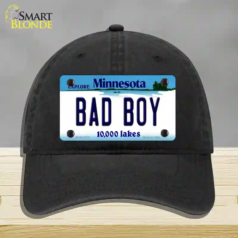 HAT07-MLP-11078 Bad Boy Minnesota State Novelty License Plate Hat, Unconstructed Cotton - Black