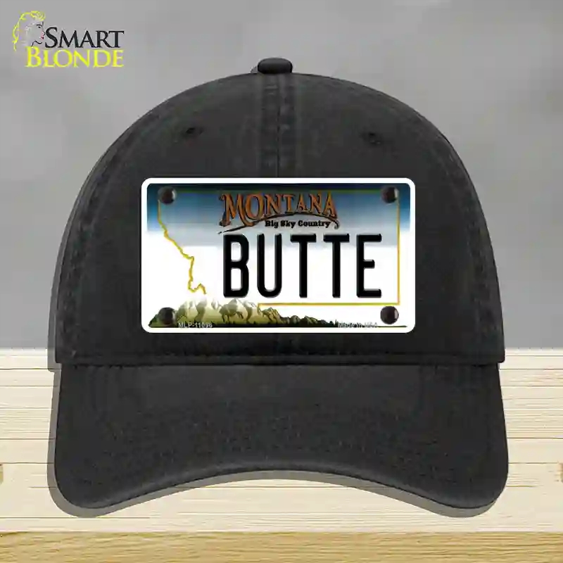 HAT07-MLP-11096 Butte Montana State Novelty License Plate Hat, Unconstructed Cotton - Black