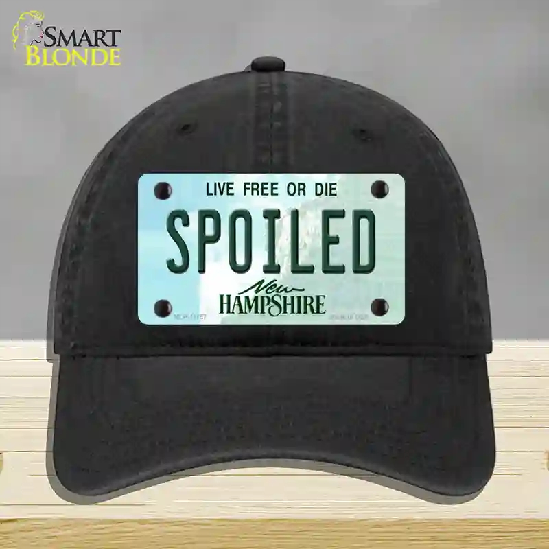 HAT07-MLP-11157 Spoiled   Hampshire State Novelty License Plate Hat, Unconstructed Cotton - Black