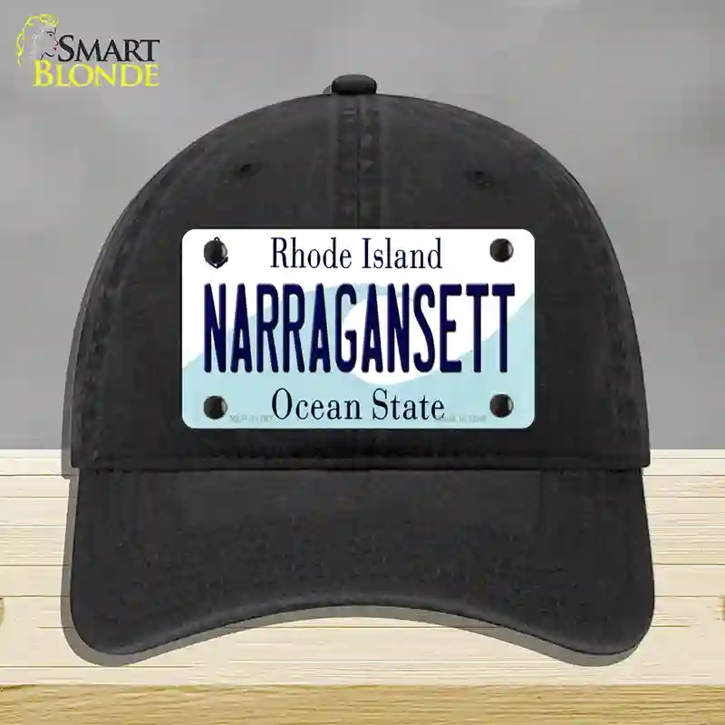 HAT07-MLP-11187 Narragansett Rhode Island State Novelty License Plate Hat, Unconstructed Cotton - Black