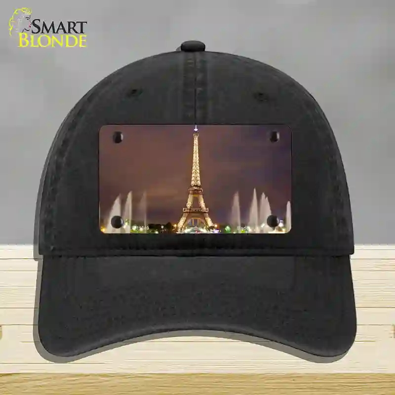 HAT07-MLP-11249 Eiffel Tower Night with Fountain Novelty License Plate Hat, Unconstructed Cotton - Black