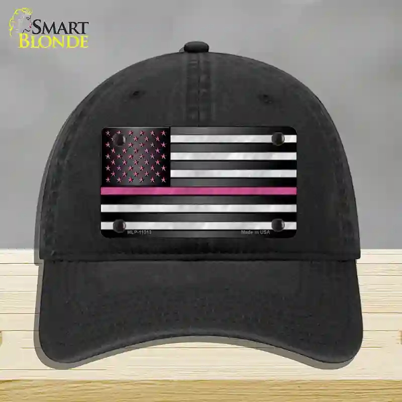 HAT07-MLP-11313 Thin Pink Line with Stars Novelty License Plate Hat, Unconstructed Cotton - Black