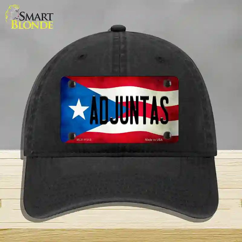 HAT07-MLP-11315 Adjuntas Puerto Rico Flag Novelty License Plate Hat, Unconstructed Cotton - Black