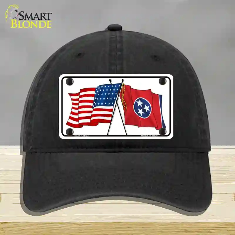 HAT07-MLP-11502 Tennessee Crossed US Flag Novelty License Plate Hat, Unconstructed Cotton - Black
