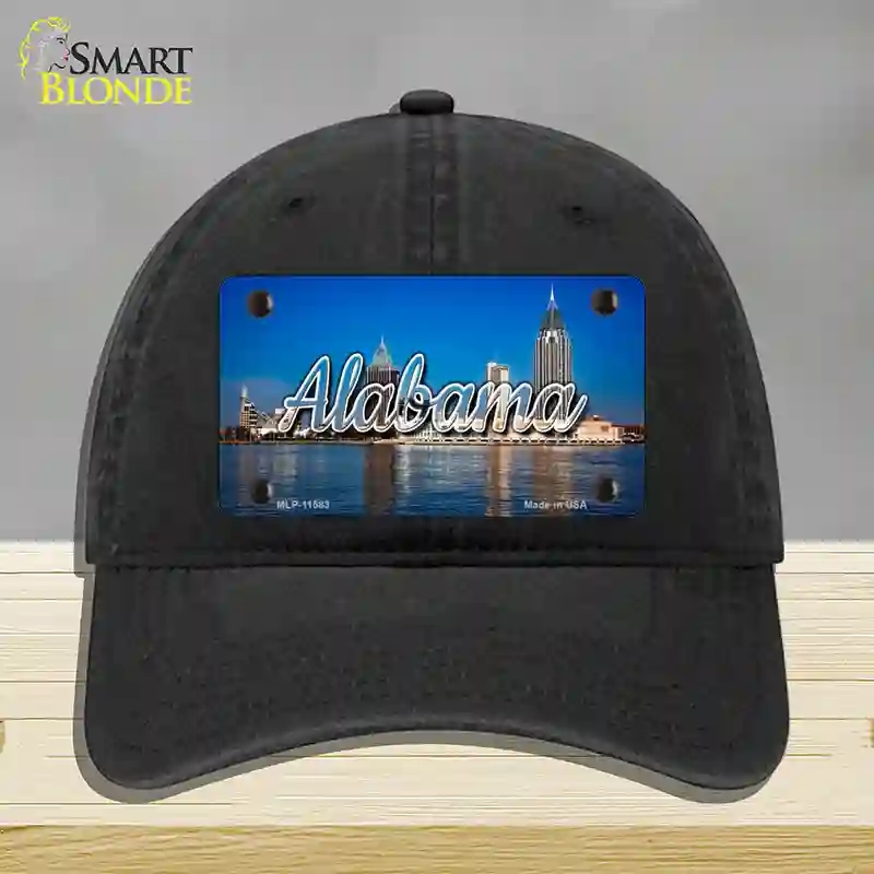 HAT07-MLP-11583 Alabama City Skyline State Novelty License Plate Hat, Unconstructed Cotton - Black