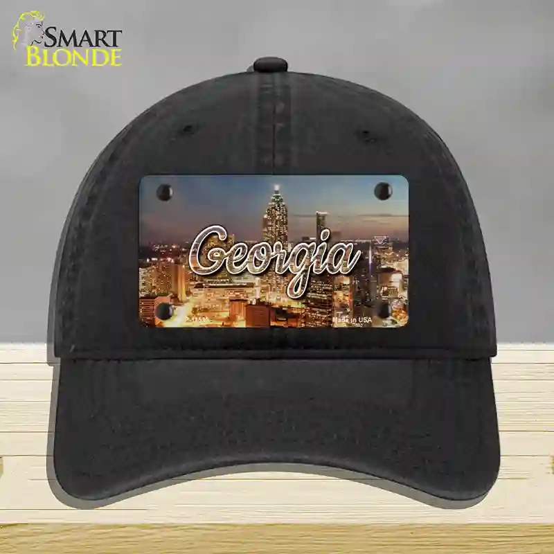 HAT07-MLP-11593 Georgia City Lights State Novelty License Plate Hat, Unconstructed Cotton - Black