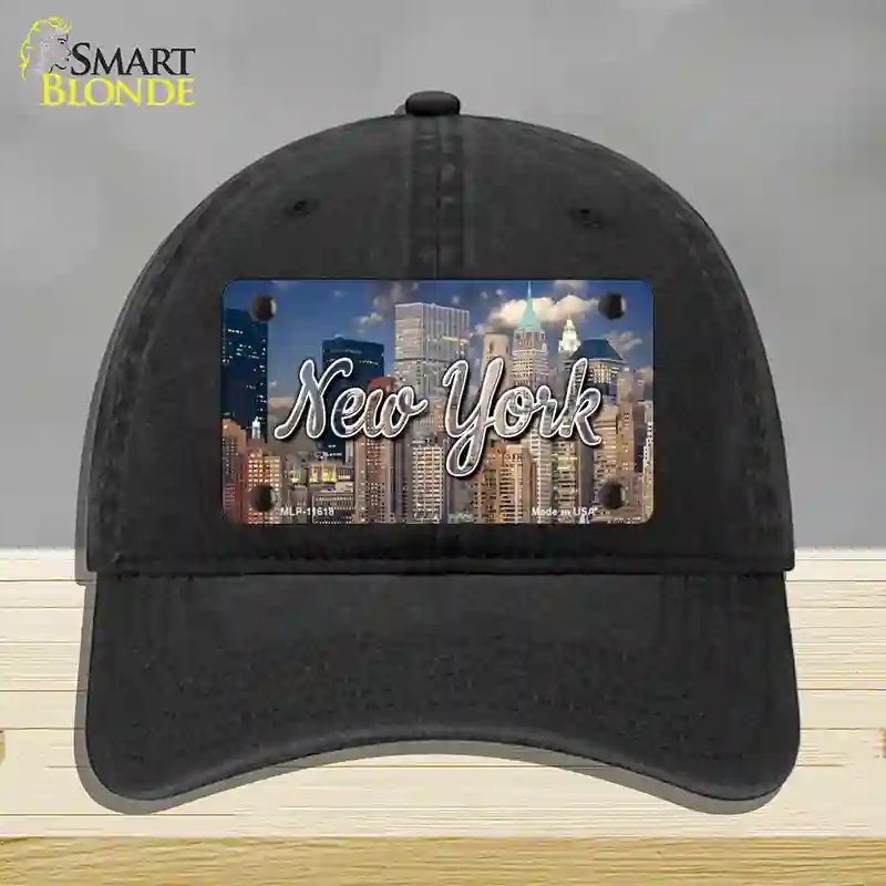 HAT07-MLP-11618   York City Skyline State Novelty License Plate Hat, Unconstructed Cotton - Black