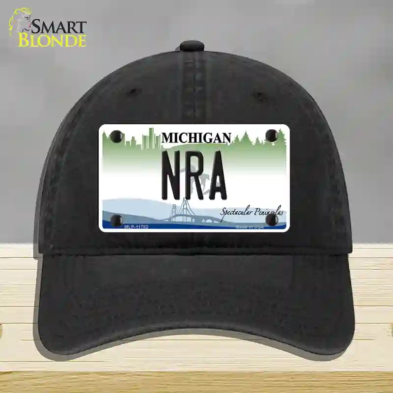 HAT07-MLP-11782 NRA Michigan Novelty License Plate Hat, Unconstructed Cotton - Black