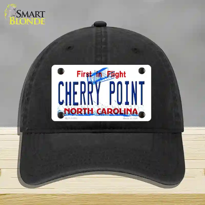 HAT07-MLP-11834 Cherry Point North Carolina Novelty License Plate Hat, Unconstructed Cotton - Black