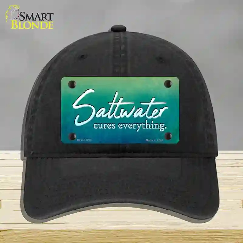 HAT07-MLP-11888 Saltwater Cures Everything Novelty License Plate Hat, Unconstructed Cotton - Black