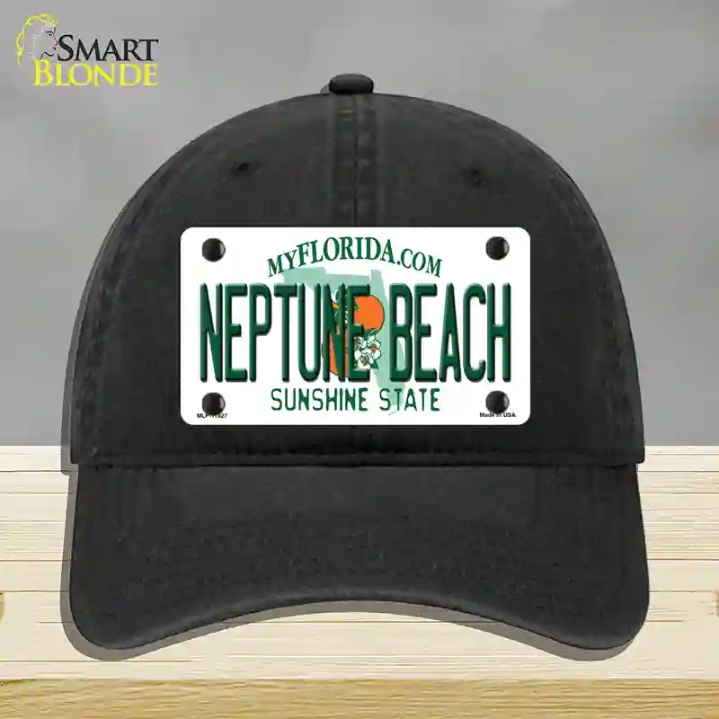 HAT07-MLP-11927 Florida Neptune Beach Novelty License Plate Hat, Unconstructed Cotton - Black
