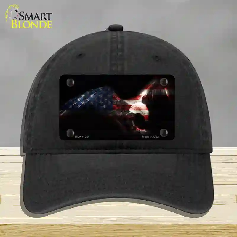 HAT07-MLP-11941 Eagle American Flag Novelty License Plate Hat, Unconstructed Cotton - Black