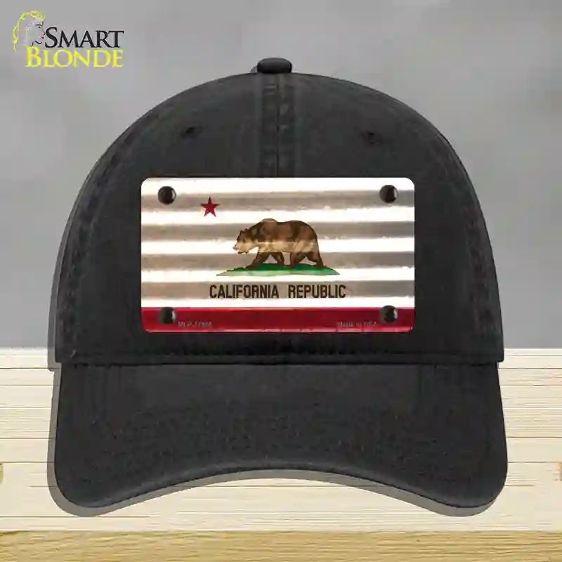HAT07-MLP-11946 California Corrugated Flag Novelty License Plate Hat, Unconstructed Cotton - Black