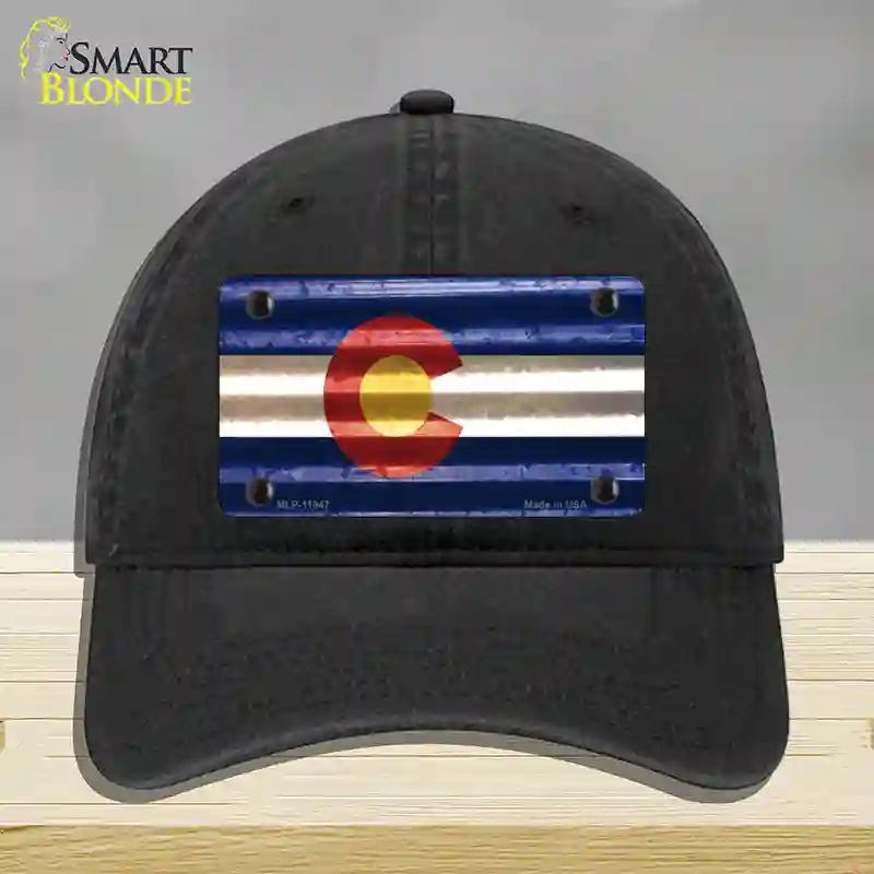 HAT07-MLP-11947 Colorado Corrugated Flag Novelty License Plate Hat, Unconstructed Cotton - Black