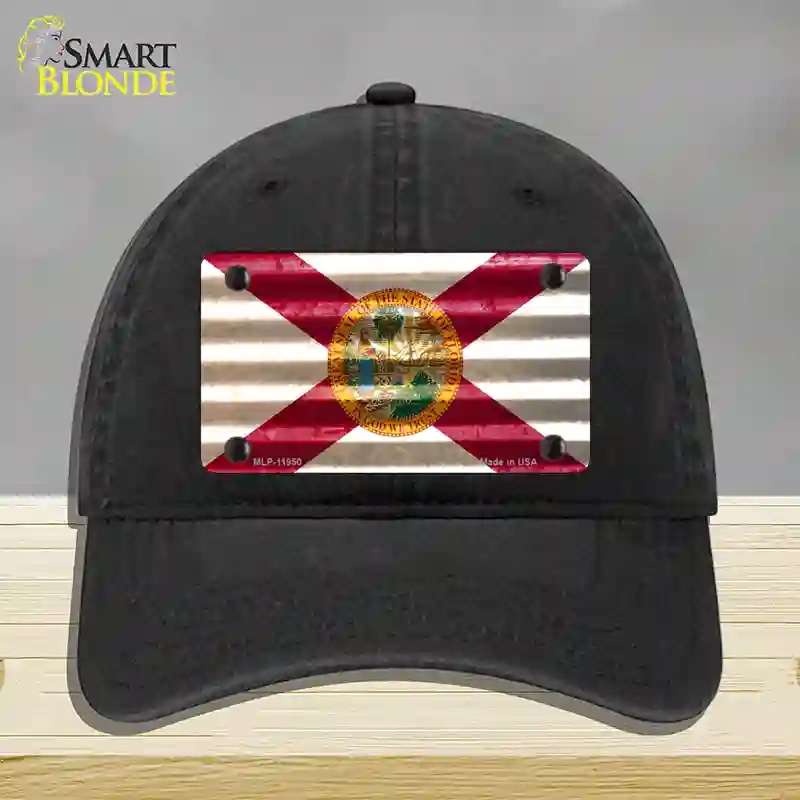 HAT07-MLP-11950 Florida Corrugated Flag Novelty License Plate Hat, Unconstructed Cotton - Black